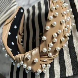 Lele Sadoughi faux leather gingerbread pearl headband Lele Sadoughi | Accessories | Lele Sadoughi Gingerbread Faux  main image 2